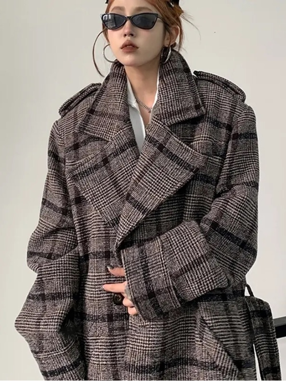 NWOT42% Wool Heavyweight Oversized Plaid Long Coat – Boutique Sample Fits S-L - Picture 2 of 16